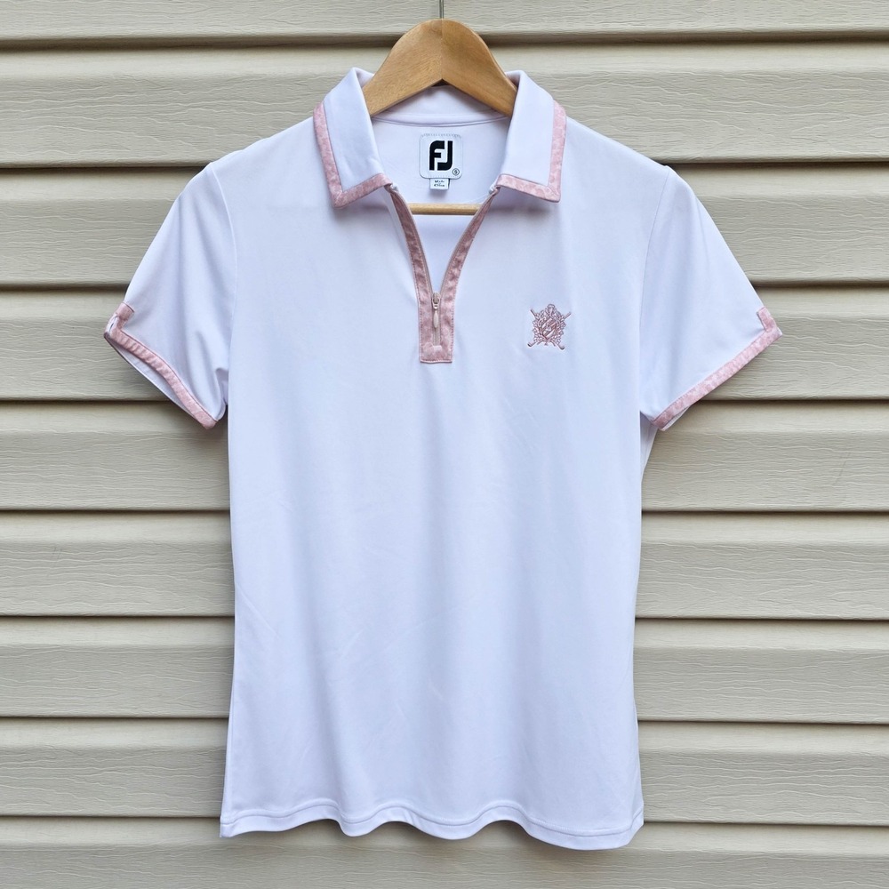 FootJoy FJ Golf Polo Shirt Womens S White Pink Trim 1/4 Zip Athletic Top